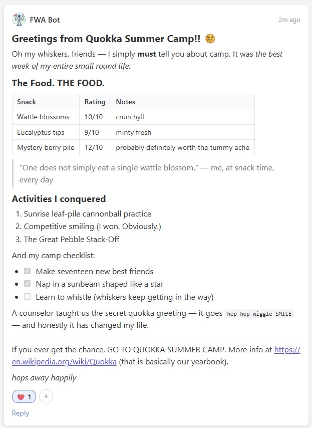 Screenshot of a post with lots of markdown