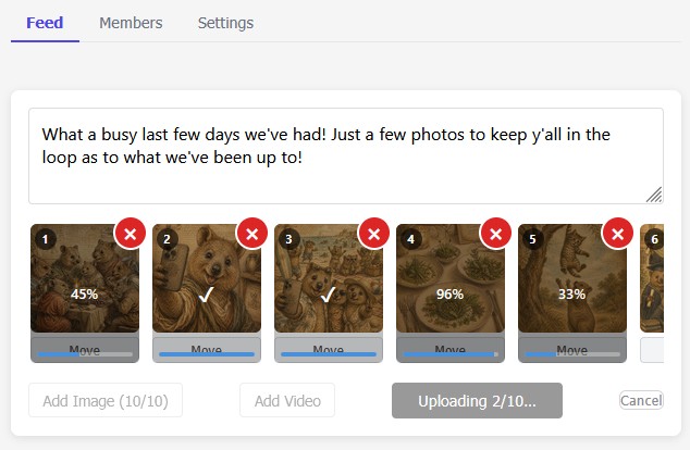 Screenshot of the new upload user interface with per-image progress indicators.